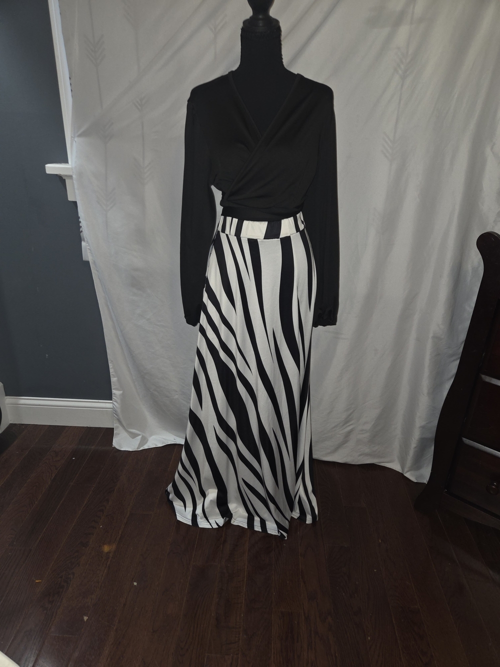 Black & White Zebra Print Maxi Skirt With Wrap Top
